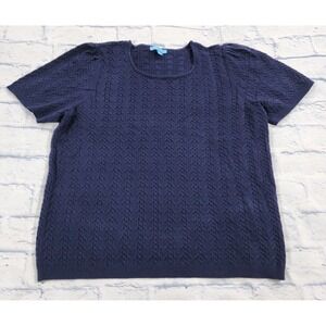 Draper James Top WOMENS XL Blue Knit Quilted Short Sleeve Shirt Blouse Sweater